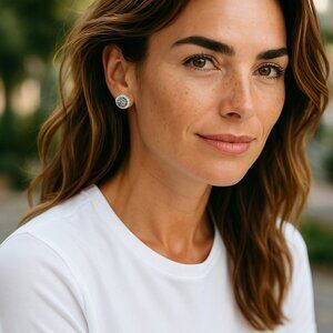 Judith Ripka 925 Sterling Cubic Zirconia Drop and Button Earrings